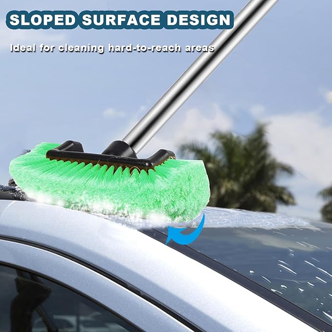 Car Wash Brush with Long Handle – Five-Sided Soft Bristle Brush for Car, Truck, SUV, RV, Boat & House Siding Cleaning(Green)