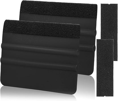 Squeegee for Vinyl, 2 Pcs Vinyl Squeegee with Extra 2 Felt Replacements, 4 Inch Vinyl Wrap Tools for Car Wrap, Craft Sign Making, DIY Crafting, Window, Black