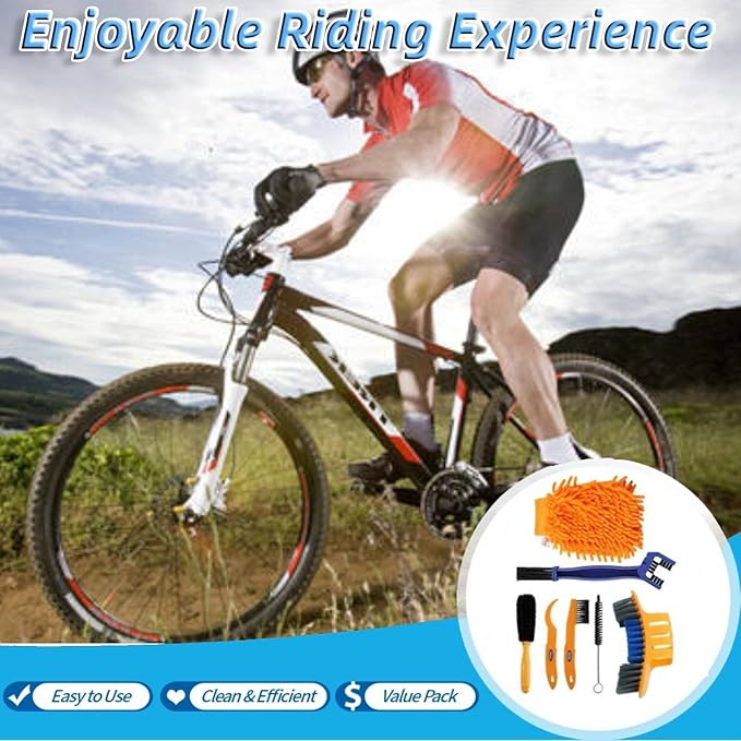 Qihengzhijia 7PCS Bike Cleaning Brush Tool Kit - Bicycle Chain Cleaner Brush Set Suitable for Dirt/Road/Mountain/BMX/Hybrid/Folding Bike