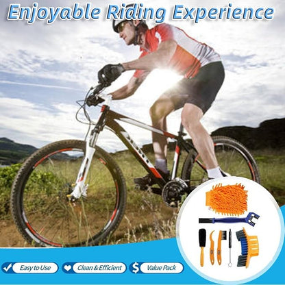Qihengzhijia 7PCS Bike Cleaning Brush Tool Kit - Bicycle Chain Cleaner Brush Set Suitable for Dirt/Road/Mountain/BMX/Hybrid/Folding Bike