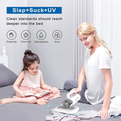 Portable Bed Vacuum Cleaner Cordless Rechargeable Professional Mattress Vacuum Cleaner Powerful Suction Handheld Deep Cleaner for Bed Sheet Carpet Fabric Sofa Vacuum Cleaning with Charging Dock