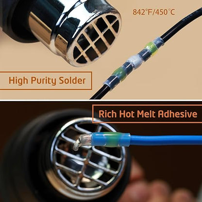 110 Pcs Heat Shrink Wire Connectors, Solder Seal Butt Connectors Kit Waterproof Marine Electrical Splice Terminals