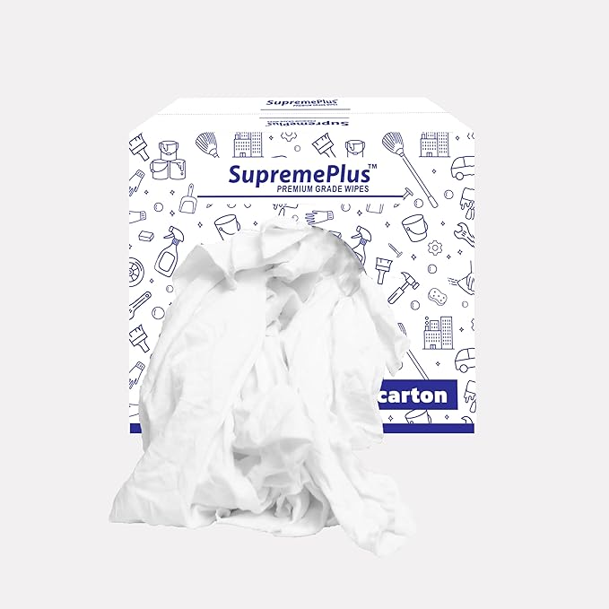 Recycled White T-Shirt Cleaning Rags (10.0 lbs. Box) – Shop Rags Bulk for Oil, Stain, Grease, Paint, and Auto Cleaning, Multipurpose