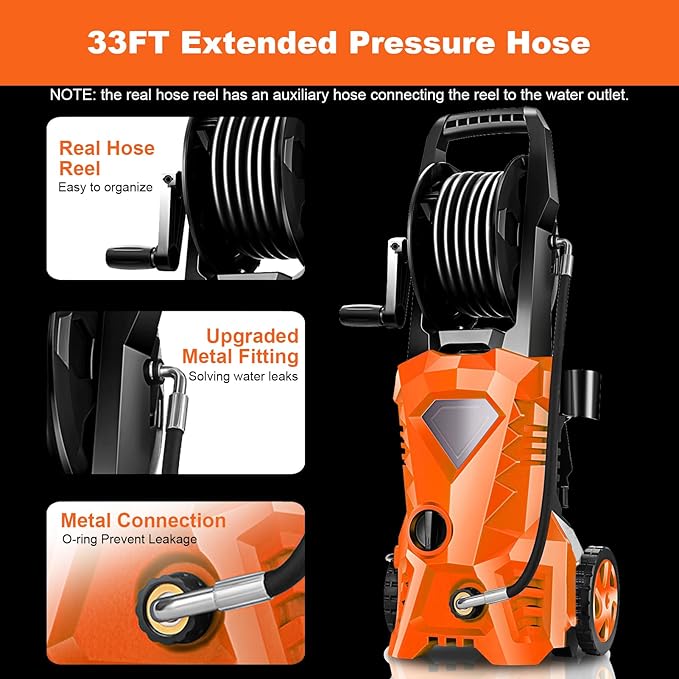 Pressure Washer 5000PSI Power Washers Powered with 33ft Hose, 4 Nozzle and Foam Cannon, Powerwashers Cleaner Machine for Home, Cars, Orange