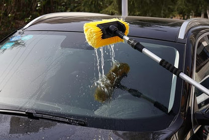 SCRUBIT 12" Car Wash Brush with Soft Bristles for Car Truck Boat Deck & House Cleaning, Exterior Washing Brush Connects with Pole & Hose Storage Bag Included (Yellow)