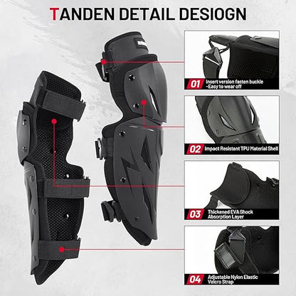 Tanden Motorcycle Knee Pads for Men Knee and Shin Guards, Motorcycle Leg Protection Armor Motocross Knee Guards Dirt Bike Pads Adjustable Crashproof Adults Protective Gear
