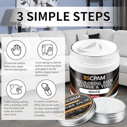 BSCPAM White Leather Recoloring Balm with 100ml Mink Oil,Leather Couch Scratch Remover,Leather Repair kit for Vinyl Furniture and Car Interior,Leather Dye Paint,Mink Oil for Leather