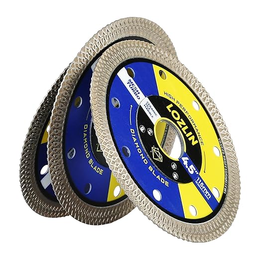 LOZLIN 3-Pack 4.5" Diamond Multi-Purpose Saw Blades - Heavy Duty Angle Grinder Discs for Cutting Marble/Quartz/Stone/Tile/Metal/Plastic (Black Rippled, 3)