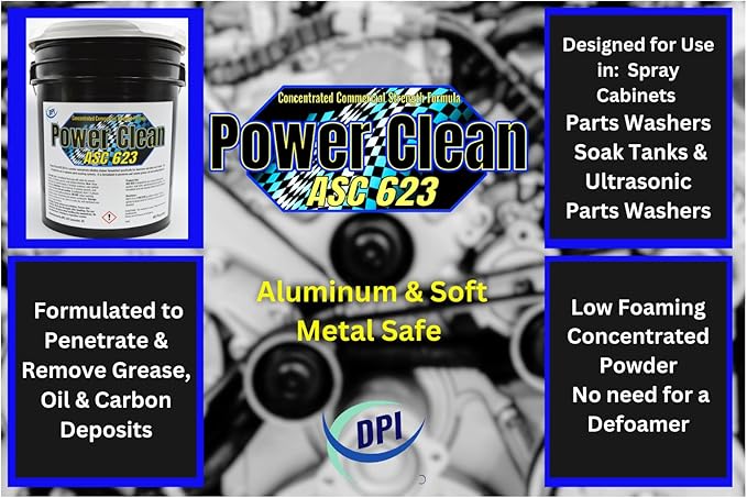 DPI Power Clean ASC 623, Auto Parts Cleaning Detergent Powder Concentrate, Aluminum and Soft Metal Safe- 40 lbs