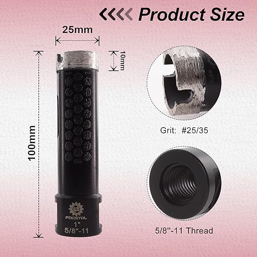 Diamond Core Drill Bit - FOCSTOL 1''(25mm) Laser Welded Hole Saw for Dry or Wet Drilling Granite Marble Concrete Quartz 5/8''-11 Thread