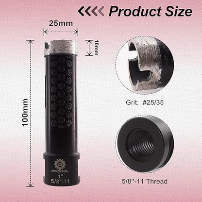 Diamond Core Drill Bit - FOCSTOL 1''(25mm) Laser Welded Hole Saw for Dry or Wet Drilling Granite Marble Concrete Quartz 5/8''-11 Thread
