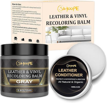8.8oz Leather Recoloring Balm with 100ml Mink Oil,Gray Leather Repair Kit for Furniture,Leather Repair Cream,Leather Scratch Repair for Car Interior,Leather Conditioner for Couch