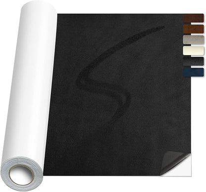Suede Repair Patch,17x100inch Large Faux Suede Leather Fabric，Self-Adhesive Fabric Patches for Furniture, Couch, Sofa, Car Interior, Shoes, Hand Bag, Jewelry Boxes ﻿ (Black)