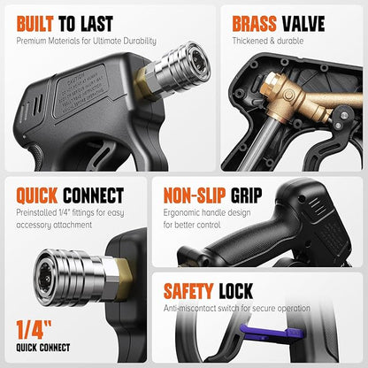Short Pressure Washer Gun, High Pressure Washer Gun 4500 PSI M22-14mm & 3/8" Connect Car Accessories Car Washing Gun Car Detailing Kit with 5 Spray Nozzle, 1/4" Quick Connector Coupler for Foam Cannon