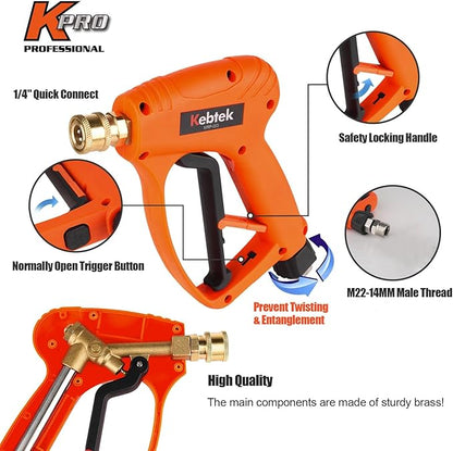 Short Pressure Washer Gun with Swivel 5200 PSI，Power Washer Gun Compatible with Foam Cannon - Car Wash Foam Gun-1/4 Quick Connector, with Nozzle Tips (MRP-003-Spray Gun-A)