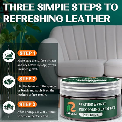 RABEKIM Dark Brown Leather Repair Kit, Leather Recoloring Balm – Restore & Repair Faded Leather on Couches, Car Seats, Shoes & Furniture | Leather Color Restorer & Conditioner | Easy DIY Application