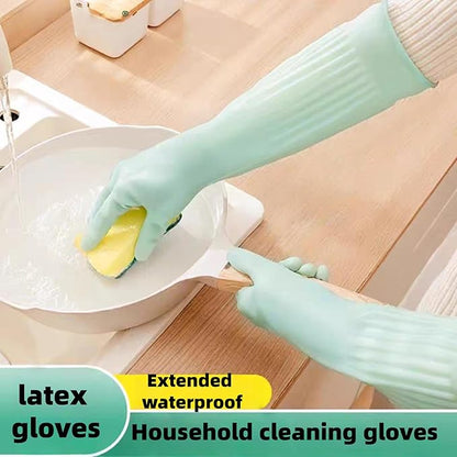JINGLIKANG 18inch Household Cleaning Rubber Kitchen Dishwashing Waterproof Gloves, Long Durable Anti Slip Work Latex Gloves