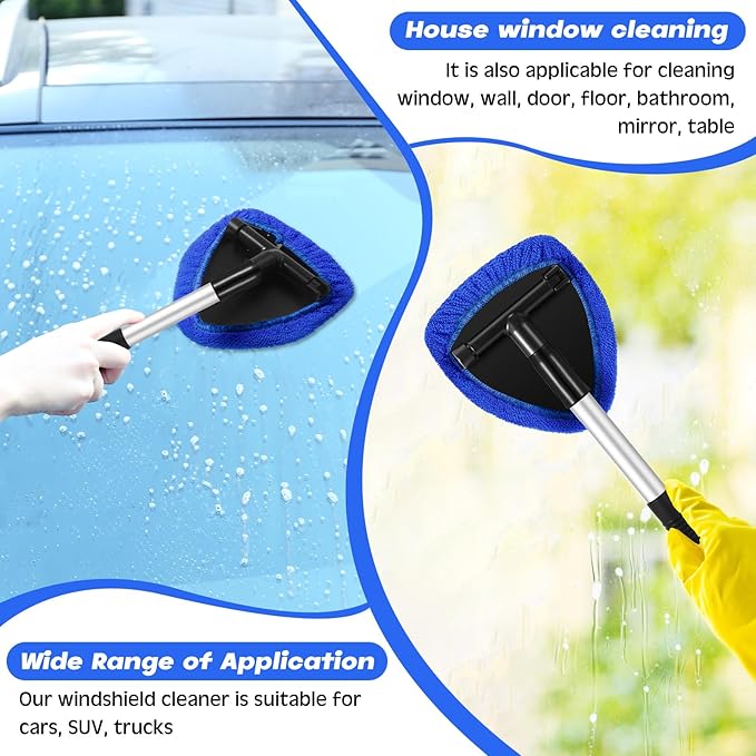 8 Pcs Car Windshield Cleaner Tool Kit with Extendable Handle, Microfiber Towel Pads, Brush, Empty Spray Bottle for Auto Glass Wiper Suvs Rvs & Home Windows(Blue)