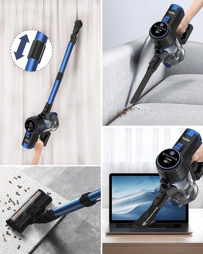 VYKLO V8 Cordless Vacuum Cleaner, Powerful Suction Stick Vacuum, 55Mins Runtime, Wireless Lightweight Handheld Vacuum Cleaner for Home, Hardwood Floor, Carpet, Car, Pet Hair Cleaning (Blue)