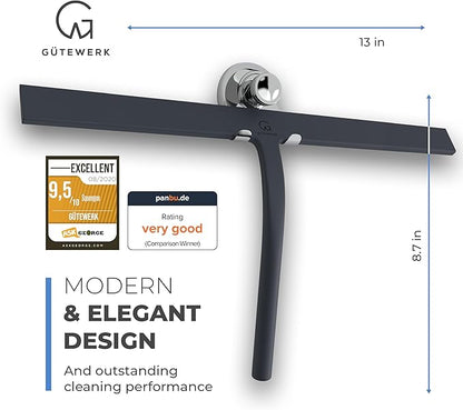 GÜTEWERK Shower Squeegee for Glass Doors, Silicone Window Squeegee, Bathroom and Glass Cleaning - Black - 13 Inch