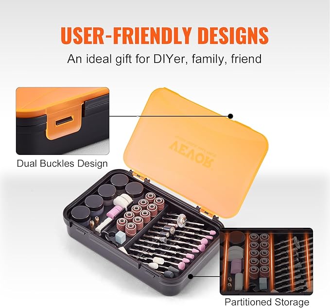 VEVOR Rotary Tool Accessories Kit 357PCS, 1/8" Diameter Shank Power Rotary Tool Accessories Set, Universal Fitment Electric Tool Accessories for Carving, Sanding, Cutting, Drilling, Cleaning, Grinding