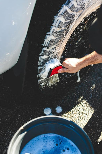 Detail Factory - ProGrip XL Tire Brush - Ergonomic ProGrip Handle, Stiff Synthetic Bristles, Ergonomic Design, Efficient Tire Brushes for Cleaning Tires - Solar Flare