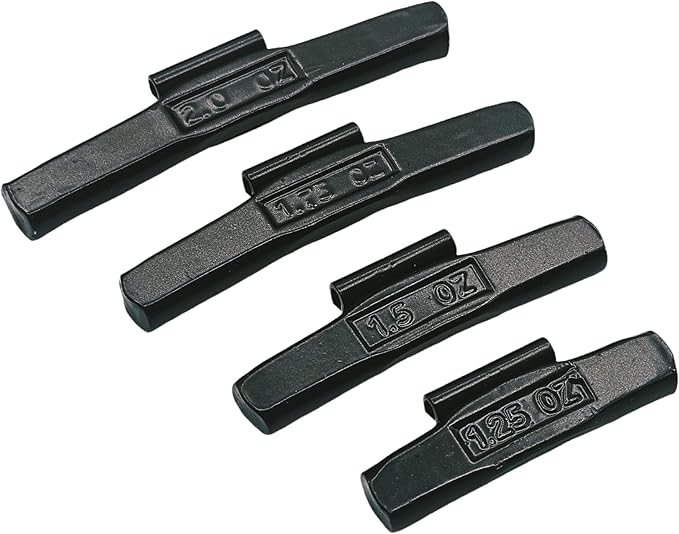 C-HORSE 100Pcs MC Series Clip on Wheel Weights Black Coated Assortment for Hammer Type Rim Balancers, 1.25oz, 1.50oz, 1.75oz, 2.0oz, 25pcs for Each Size Fit for Steel Wheel (MC Style, 1.25-2)