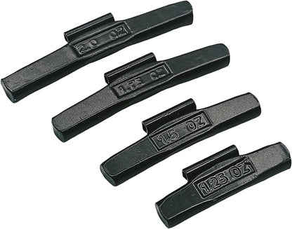 C-HORSE 100Pcs P Series Clip on Wheel Weights Black Coated Assortment for Hammer Type Rim Balancers, 1.25oz, 1.50oz, 1.75oz, 2.0oz, 25pcs for Each Size Fit for Steel Wheel (P Style, 1.25-2)