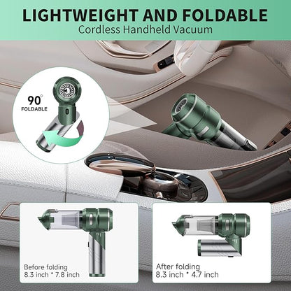 AQSFLA Car Vacuum Portable Cordless 22000PA High Power Handheld Mini Vacuum Cleaner Rechargeable Foldable with Brushless Motor Air Blower Duster Pump for Car Home Office Pet (Green)