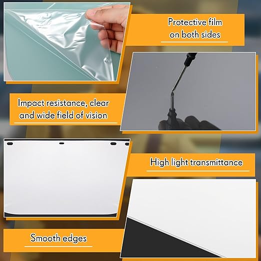 Kingdder 6 Pcs Clear Face Shield Replacement for Grinding and Cutting, 15x 8x 0.04 Inches Safety Faceshield Visors(PET,Edgeless)