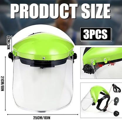 Copkim 3 Pack Safety Face Mask Shield for Grinding Clear Full Face Impact Resistant Safety PET Full Impact Resistant Mask Shield for Work Construction Cutting (Clear PET,Green)