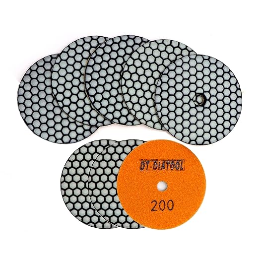 DT-DIATOOL Dry Diamond Polishing Pads 4 Inch for Granite Marble Quartz Stone Countertop Tiles 8 Pieces Grits 200