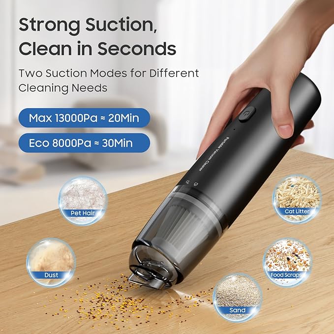 A9life Handheld Vacuum Cordless, Car Vacuum Portable with 2 Suction Modes, Blow & Suction 2-in-1, Small Vacuum Cleaner for Car, Home, Pet Hair, Office, Desk, Keyboards