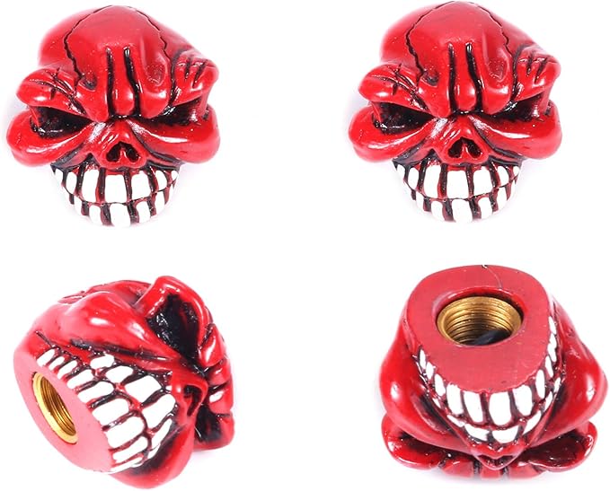 Abfer Skull Valve Caps Fun Wheel Tire Air Stem Dust Cover Cap Auto Decoration Accessories Fit Most Vehicle Car Truck Bike Motorcycle (Red)