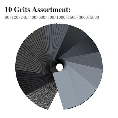 100PCS Wet Dry Sandpaper,80 to 5000 Assorted Grit Sand Paper Sheets for Wood Furniture Finishing,Metal Sanding and Automotive Polishing