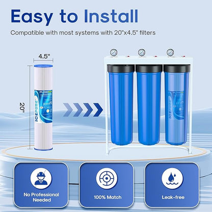 ICEPURE 20" x 4.5" Whole House Water Filter, 5 Micron Pleated Sediment Water Filters Replacement Cartridge for Well Water, Compatible with ECP5-BB, AP810-2, SPC-45-1005, CP5-BB, ECP1-20BB, 3 PACK