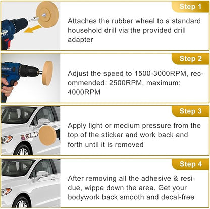 Belinova 4 Pack 3.5 inch Eraser Wheel Decal Remover Eraser Wheel Adhesive Remover with Adapter Rubber Eraser Wheel for Drill Solid Decal Vinyl Tape Graphics Pinstripe Sticker Remover