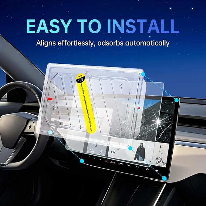 DGXWLLW Screen Protector for Tesla Model Y 2024-2020 Model 3 2023-2017 with Alignment Kit Tempered Glass Touchscreen Protection for Dashboard Protective 9H Hardness Anti Glare Fingerprint HD Clear