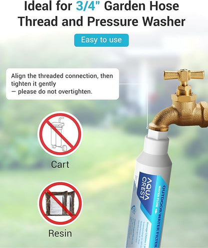 AQUA CREST Inline Water Filter, Dedicated for Car Washing, Window & Yard Cleaning, Effectively Reduce Hard Water Spots, Soften Water, Upgraded Formula, 4 Pack with 2 Hose Protector