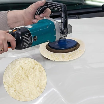 QWORK Wool Buffing Pad Kit, 3 Pcs 7 Inch Wool Polishing Pads, Polishing Wool Pads Kit, Low Linting Wool Pad, Natural Pad