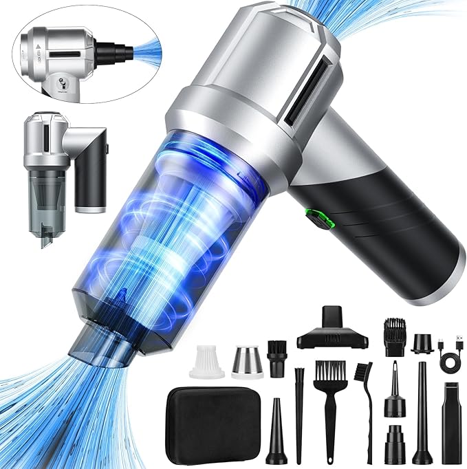 CHUMPOSH Car Vacuum Portable Cordless with 18000PA Super Suction, 4 in 1 Portable Air Blower/Car Vacuum 90°Foldable Handheld Rechargeable Brushless Motor, Gifts for Valentine's Day for Home, PC