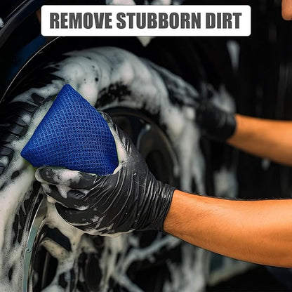 4 PCS Bug Scrubber Sponge Car, Bug Remover Wash Sponge，Car Cleaning Sponge for Bugs, Tar, Grime - Paint-Safe, Reusable Wash Sponges Kit(Blue)
