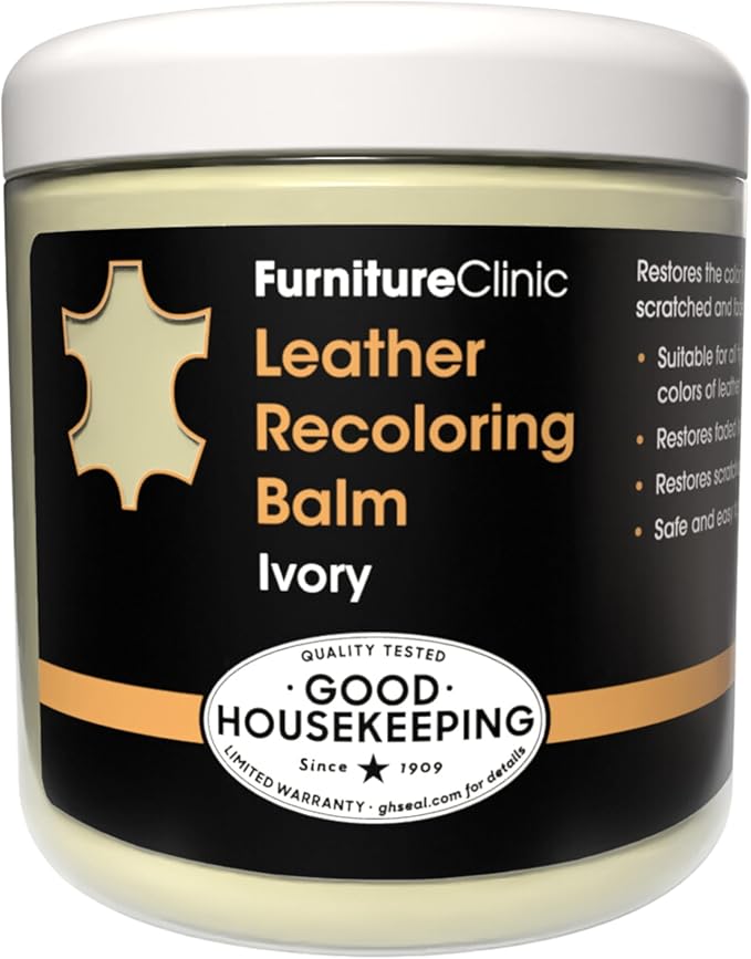 The Original Leather Recoloring Balm by Furniture Clinic - Ivory Leather Dye for Furniture, Couches & Car Seats - Restore Scratched, Faded, & Damaged Surfaces