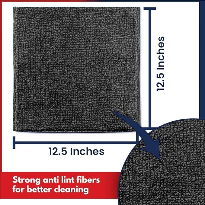USANOOKS Microfiber Cleaning Cloth - 1200 Washes, Ultra Absorbent Towels Grip Root Weave Grime - 24pack - Black