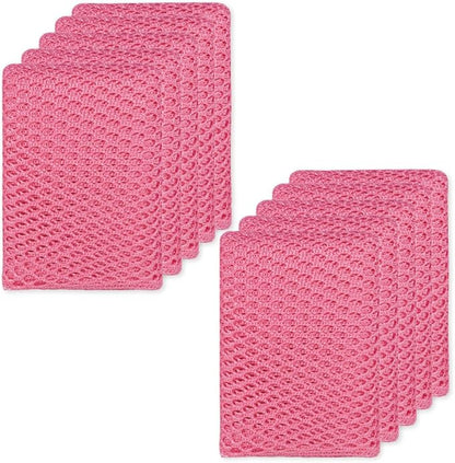 Basic Dish Wash Net (10Pcs) - All Purpose, Non-Scratch, Heavy Duty Dish Scrubbers for Cleaning Dishes, Pots and Pans Color Pink (Pink 10 Pcs)