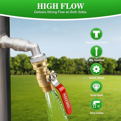 Brass Garden Hose Shut Off Valve with Full-Flow Design - Heavy Duty 3/4" GHT Connector, 304 Stainless Steel Handle (Corrosion-Resistant)