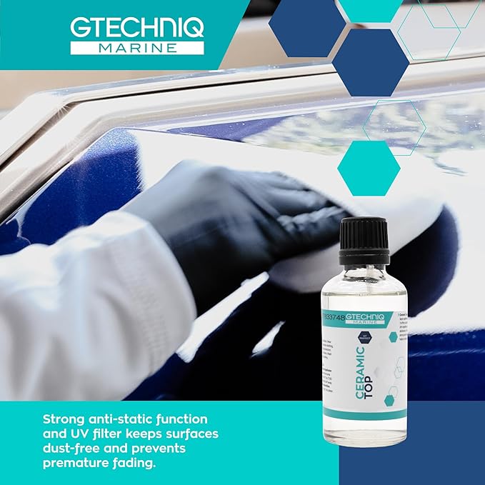 Gtechniq Ceramic Top - Professional Marine Coating for Boats - High Gloss, Optically Clear Finish, UV Protection - Dirt & Water Repellent - Kit includes Applicator Pad & Gloves - 50ml