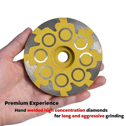 Actintool 4 in.x 5/8-11 in. No Bouncing Resin Filling Diamond Cup Grinding Wheel for Concrete Stone Surface Grinding, T Segments Smooth Chip Free Diamond Grinding Wheel