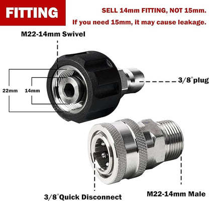 Pressure Washer Quick Connect Kit, Stainless Steel Quick Disconnect Kit, M22 Metric Male Thread Quick Connector, M22 Swivel to 3/8" Quick Connect (4 Pack)