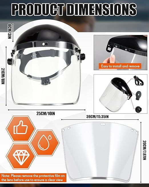 ElectricWise 6 Pack Safety Face Mask Shield with 42.5" waterproof Rubber Apron Latex Gloves for Grinding Heavy Duty Chemical Work